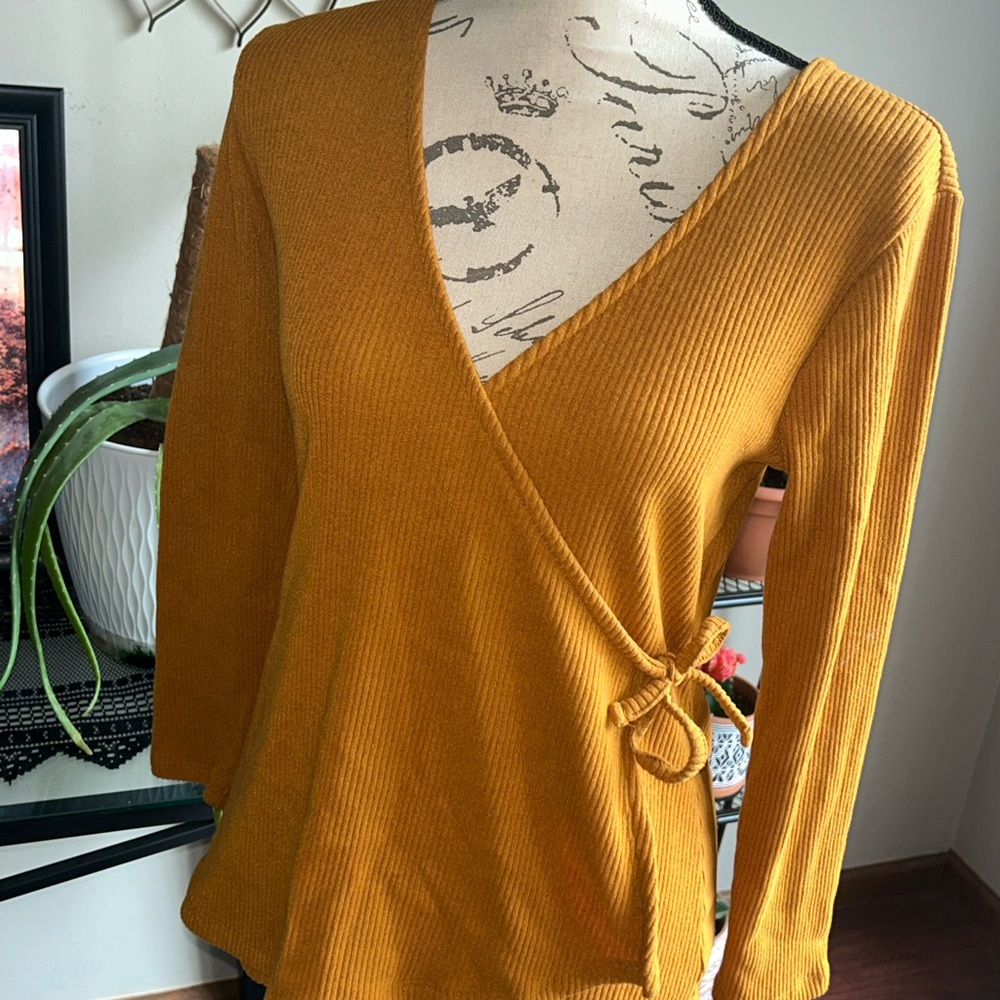 Old Navy Mustard Wrap Blouse - Picture 3 of 7